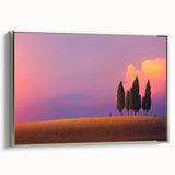 Landscape art painting of Tuscany on framed canvas, featuring colorful fields under a vibrant sky.
