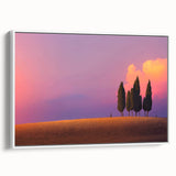 Vintage poster art of Tuscany landscape on framed canvas, featuring colorful art in extra large format.