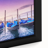 Black wall art depicting a textured Venice scenery in vibrant colors on a framed canvas, ideal for living room decor.