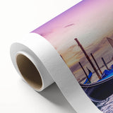 Art deco style Venice scenery on rolled canvas with pastel color palette, ideal for nursery wall art or dining room decor.