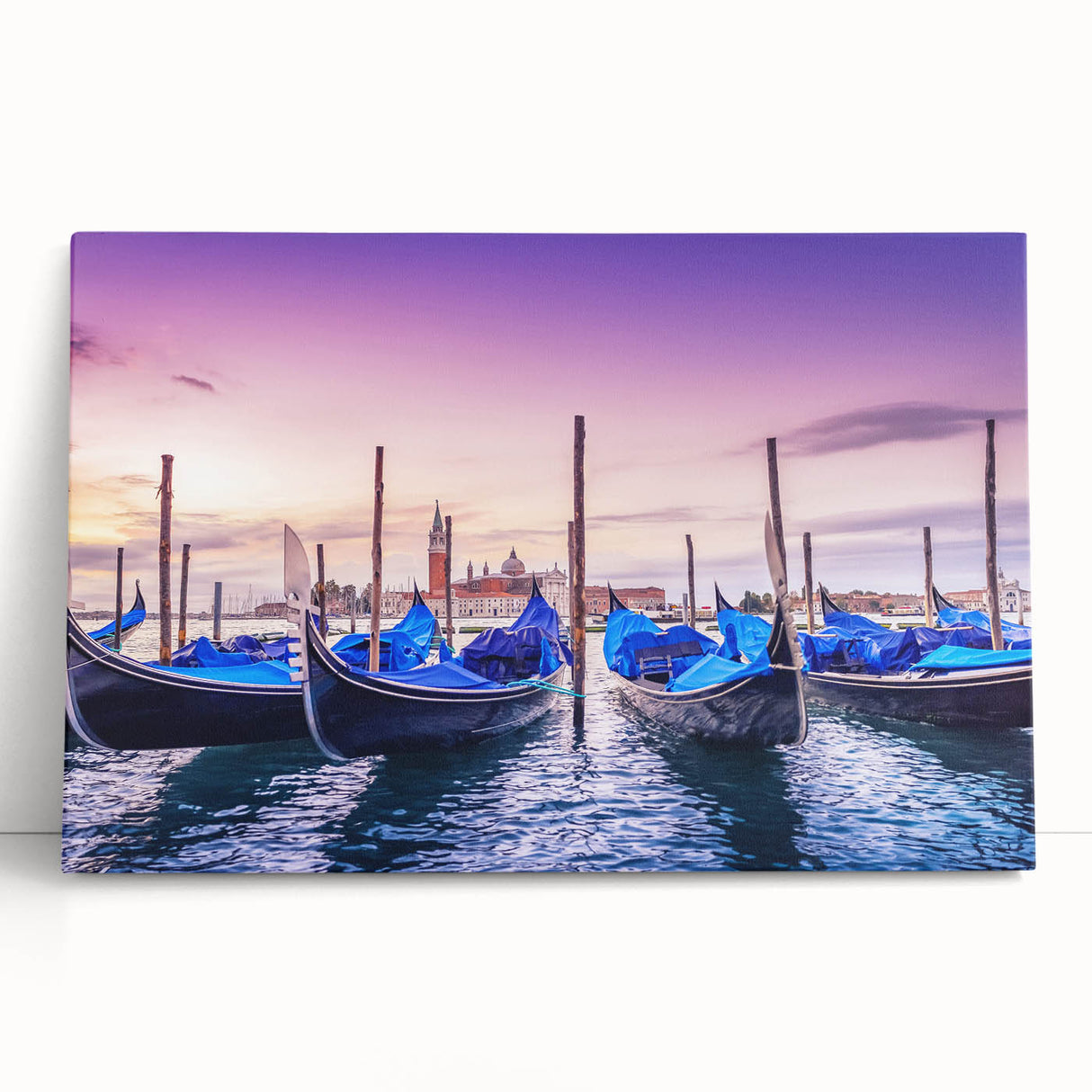 Black and white stretched canvas of Venice scenery, ideal for kitchen wall art.