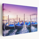 Venice canal scene in muted blue and green hues on a large stretched canvas, ideal for kitchen wall art.