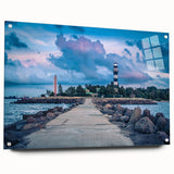 Acrylic print of a European landscape in muted green and blue tones, ideal for dining room decor.