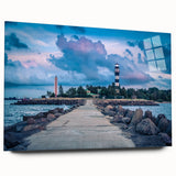 Large abstract wall art of a European landscape in muted blue and green tones on acrylic glass.