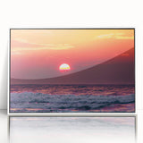 Mid-century modernist art depicting a serene Lithuanian landscape in soft pastel hues on a framed acrylic.