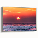 Framed canvas featuring a vintage-style landscape painting of a Lithuanian scenery in muted earth tones.