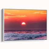 Vintage poster art of a European Lithuania scenery in vibrant colors on a large framed canvas, ideal for living room decor.