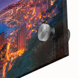 Large abstract wall art of Monaco scenery in muted blue and green tones on acrylic glass, suitable for dining room ambiance.