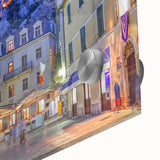 Large abstract wall art of a Montenegro scenery in mid-century modernist style on acrylic glass, ideal for dining room art.