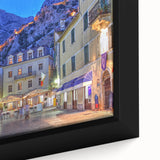 Extra large framed canvas featuring a textured, colorful depiction of a Montenegrin landscape, ideal for living room decor.