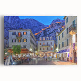 Black and white panoramic photo of Montenegro on stretched canvas, ideal for kitchen wall art.