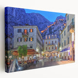Large art depicting the Montenegro scenery in soft earth tones on a stretched canvas, suitable for kitchen wall art.