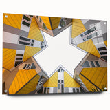 Acrylic print of a European scenery in muted earth tones, ideal for dining room decor.