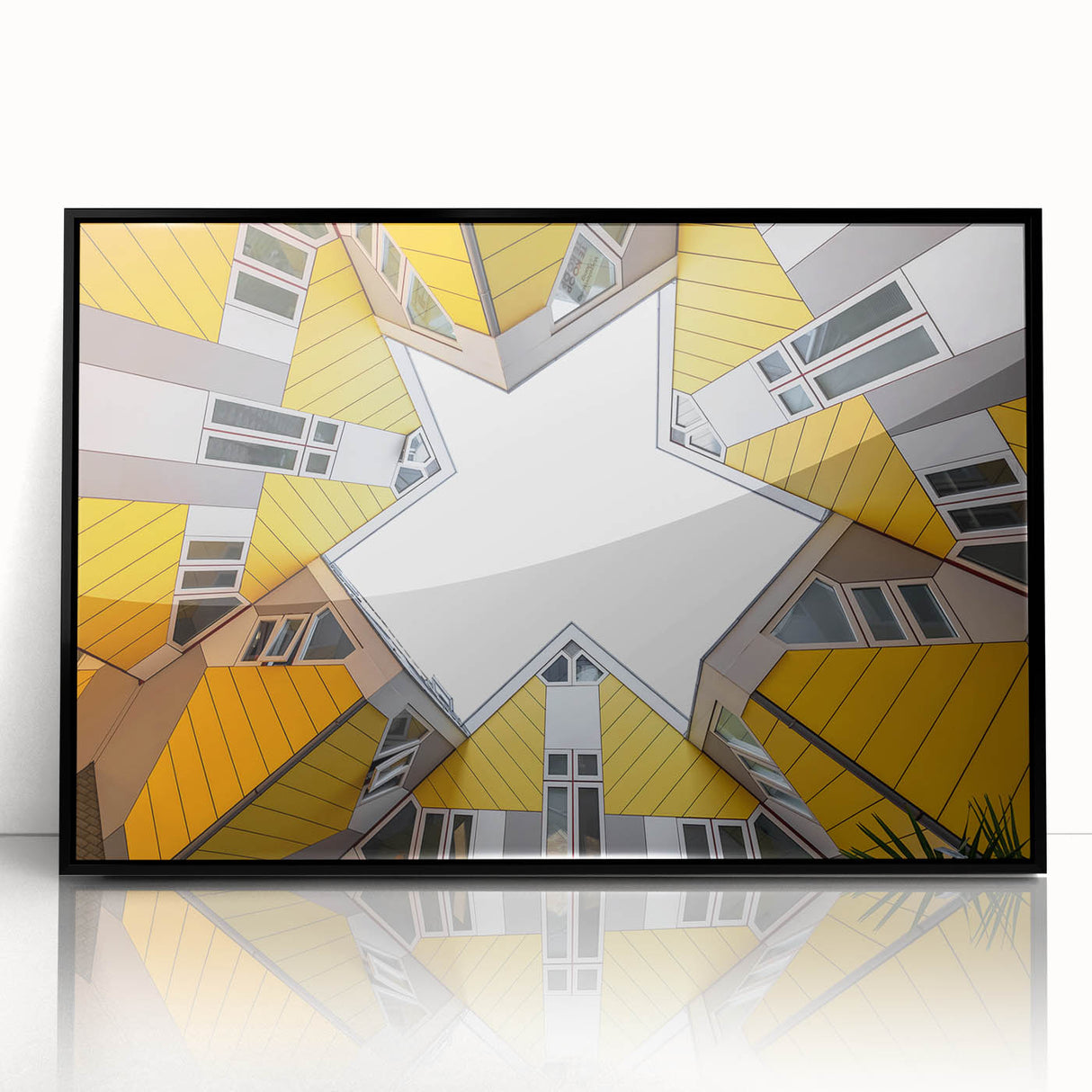 Large abstract wall art depicting a European scenery, in muted earth tones on a framed acrylic.