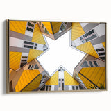 Framed canvas depicting a vintage-style landscape of the Netherlands in muted gold and black tones.