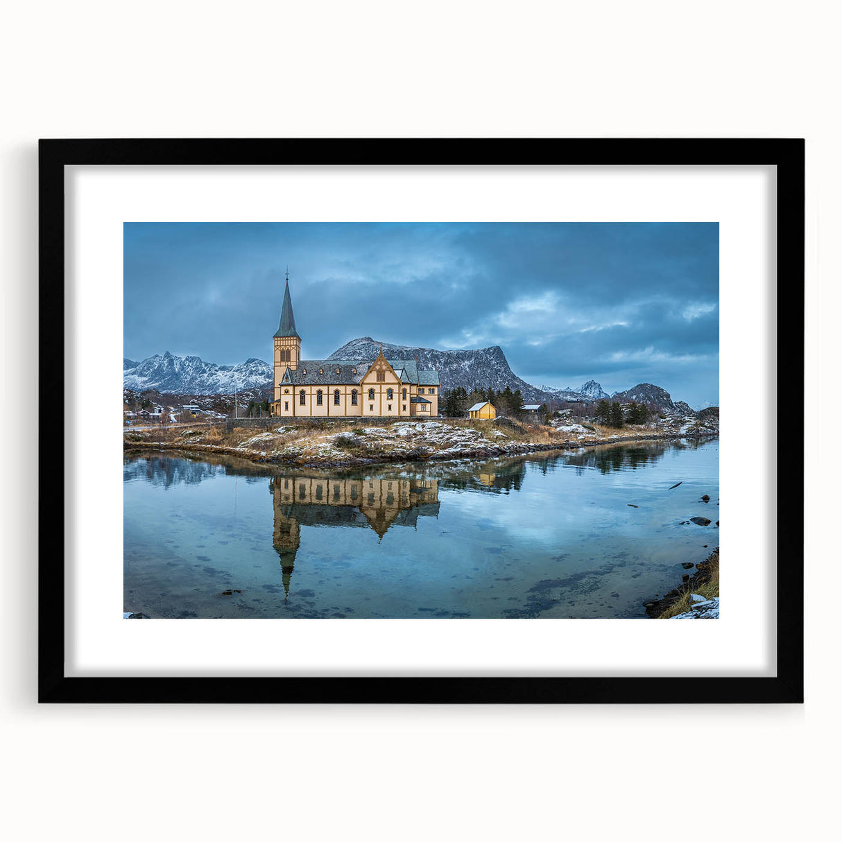 Extra large framed abstract art print depicting a textured, colorful Norwegian landscape, ideal for living room decor.