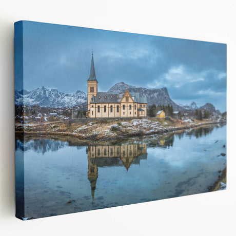 Scenic Norway landscape on stretched canvas, featuring muted earth tones, ideal for kitchen wall art.