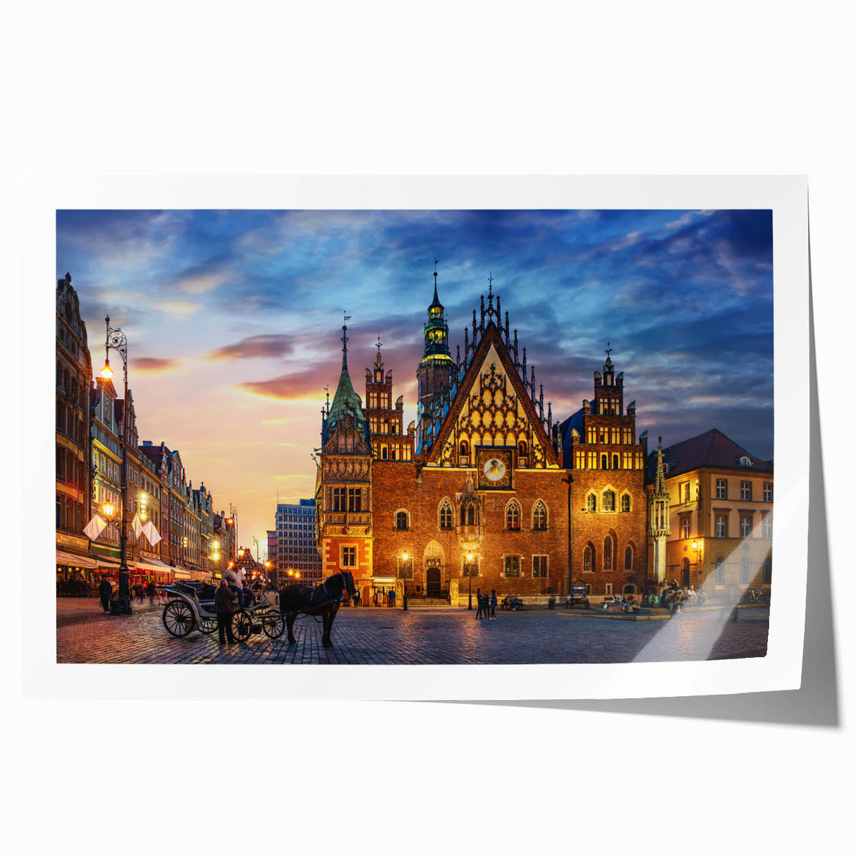 Rolled print of a European scenery with vibrant green and blue tones, ideal for art wall dining room.