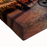 Black and white landscape art painting of a European scene on stretched canvas, ideal for bedroom wall art.