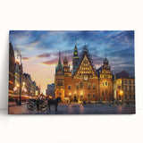 Black and white large art print of a European cityscape on stretched canvas, ideal for kitchen wall art.