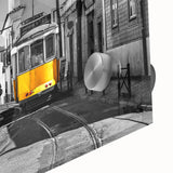 Large abstract wall art of Lisbon scenery in muted earth tones on acrylic glass, ideal for dining room ambiance.