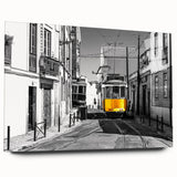 Acrylic print of Lisbon scenery in muted blues and greens, suitable for bedroom or dining room decor.
