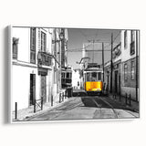 Vintage poster art of Lisbon scene, colorful palette on extra large framed canvas, ideal for living room decor.