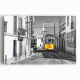 Black and white stretched canvas of Lisbon scenery, ideal for kitchen wall art.