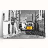 Black and white stretched canvas of Lisbon scenery, ideal for kitchen wall art.