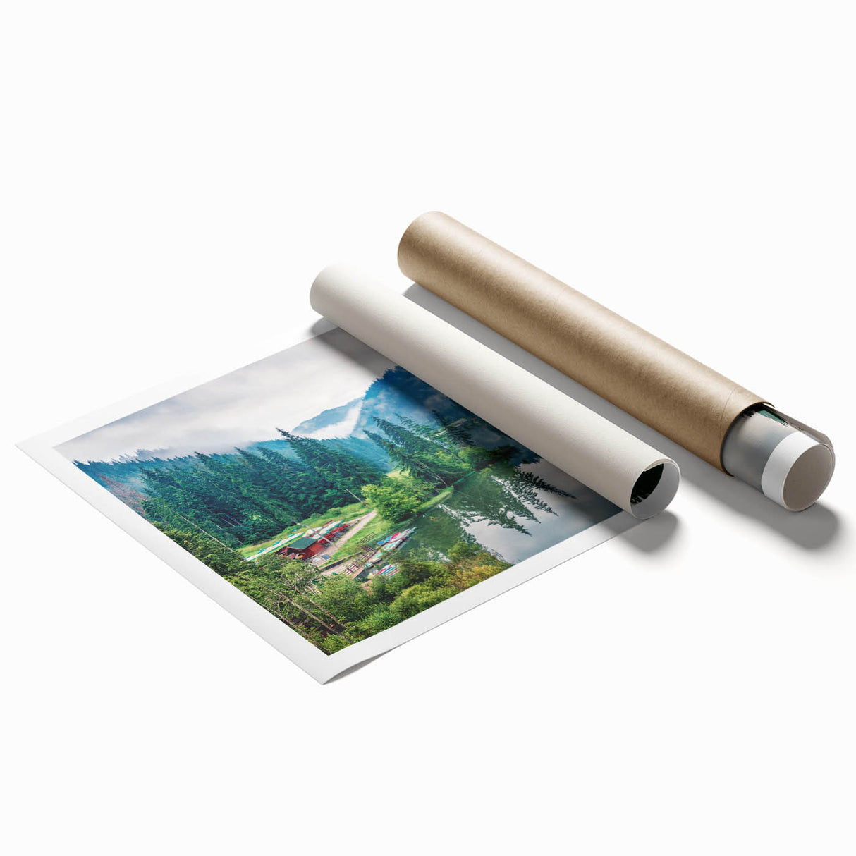 Extra large rolled print of a Romanian landscape featuring lush greenery and floral elements.