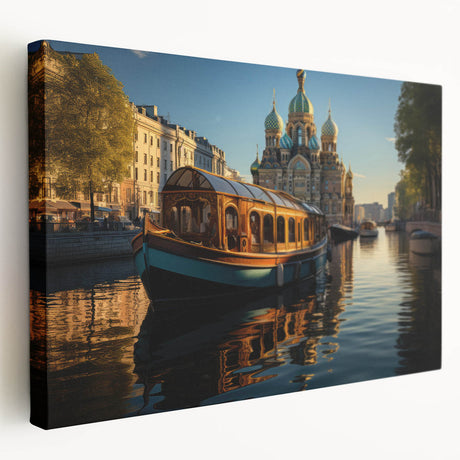 Side view of a large canvas depicting a European cityscape in muted colors, ideal for kitchen wall art.
