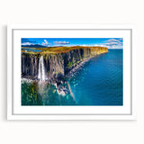 Textured art depicting an abstract Scottish landscape in muted earth tones on a framed white mat, suitable for bedroom decor.