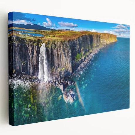 Large canvas print of a serene Scottish landscape in muted green and blue tones, suitable for kitchen wall art.