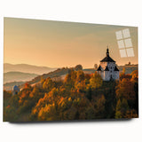 Large abstract wall art of a Slovakian landscape in muted earth tones on acrylic glass.