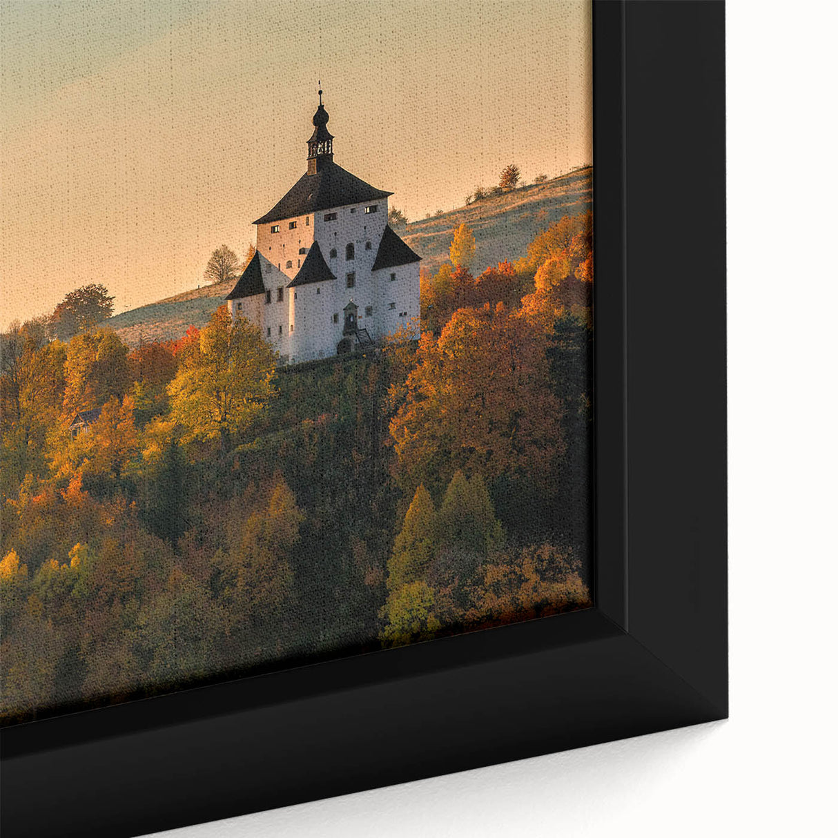Extra large framed canvas featuring a textured depiction of a European scenery in Slovakia.