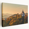 Large art depicting a European Slovakian scenery in muted earth tones on stretched canvas, ideal for kitchen wall decor.