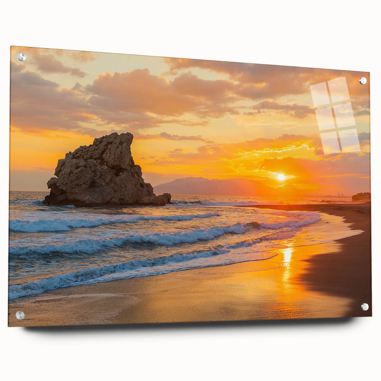 Acrylic print of Andalusian landscape with vibrant greens and blues, ideal for dining room wall art.