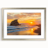 Abstract art print of Andalucia landscape in muted earth tones on a framed silver mat, ideal for dining room decor.