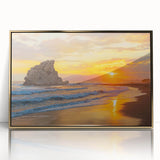 Mid-century modernist art of Andalucia landscape in acrylic, framed in gold, ideal for nursery wall art.