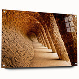 Large abstract wall art of Barcelona scenery on acrylic glass, showing vibrant city colors, ideal for dining room decor.