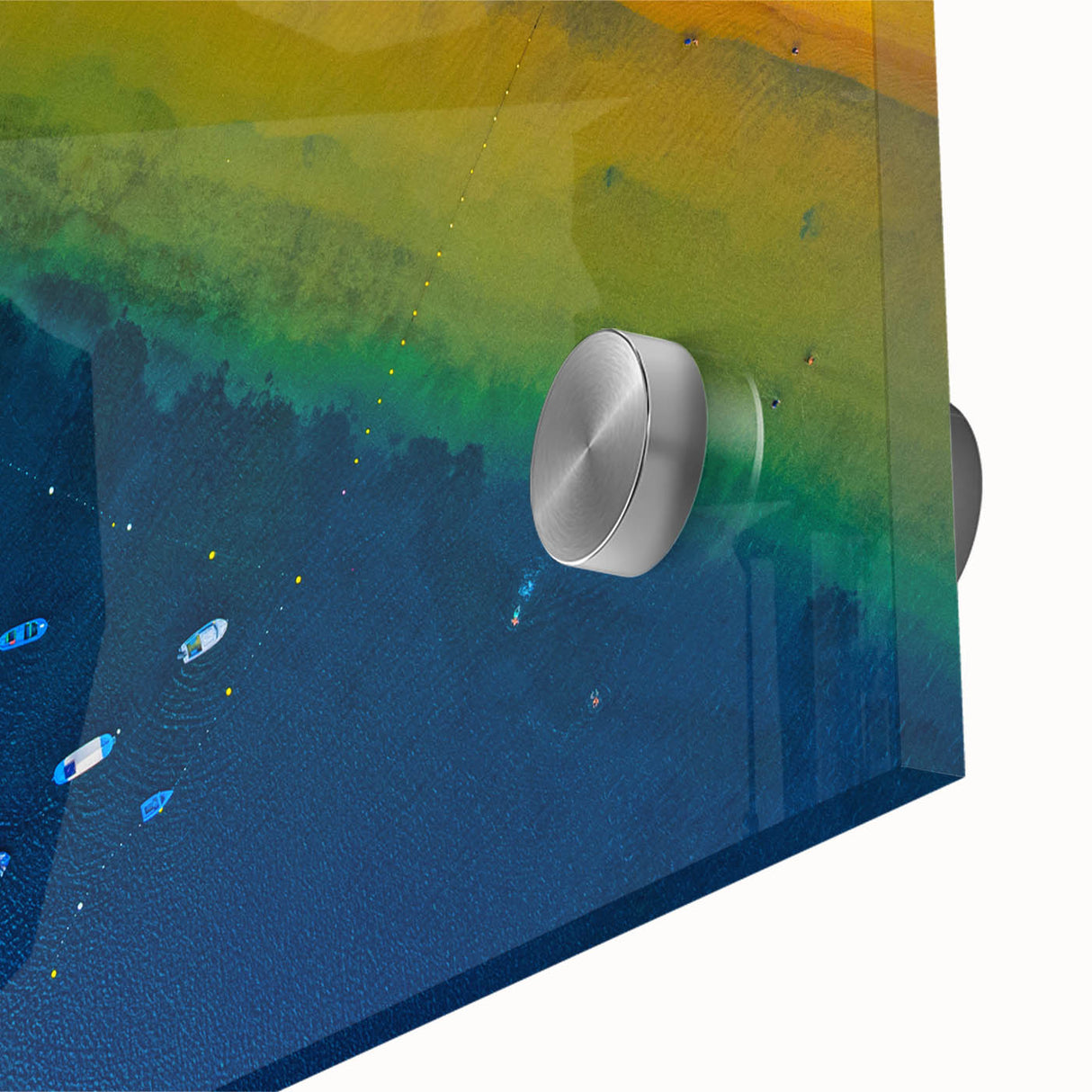 Large abstract depiction of a European scenery in muted earth tones on acrylic glass, ideal for dining room art.