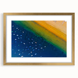 Abstract art print of a European scenery in muted earth tones, framed in gold, suitable for dining room decor.