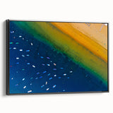 Black and white framed canvas of a vintage landscape painting depicting the Canary Islands, ideal for bedroom wall decor.