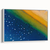 Vintage poster art of a scenic European landscape on framed canvas, featuring vibrant colors, ideal for living room decor.