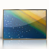 Large art print of a scenic Canary Islands landscape, in muted earth tones on a gold-framed acrylic.