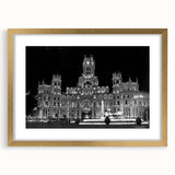 Extra large abstract art print of Madrid scenery in textured gold frame, ideal for living room decor.