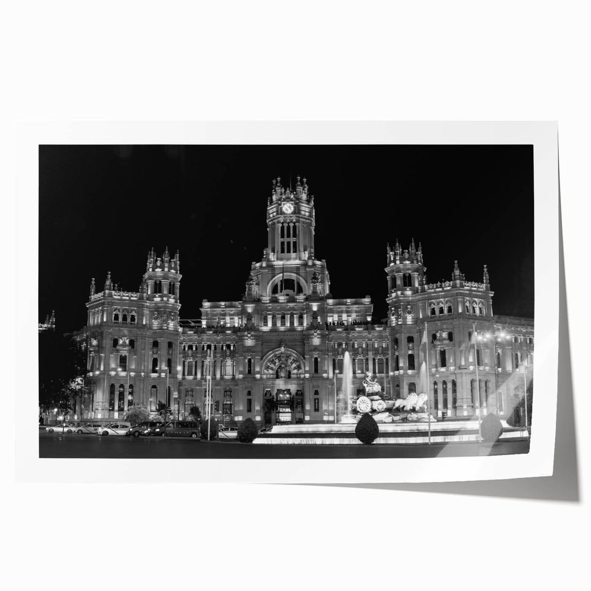 Rolled print of Madrid scenery with vibrant floral elements in a large format.