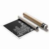 Rolled print of Madrid scenery with floral elements in soft color tones, suitable for classy bathroom wall art.