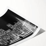 Extra large wall art of line art flowers in black on white, rolled print, suited for large living room walls.