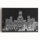 Black and white large art print of Madrid scenery on stretched canvas, ideal for kitchen wall art.